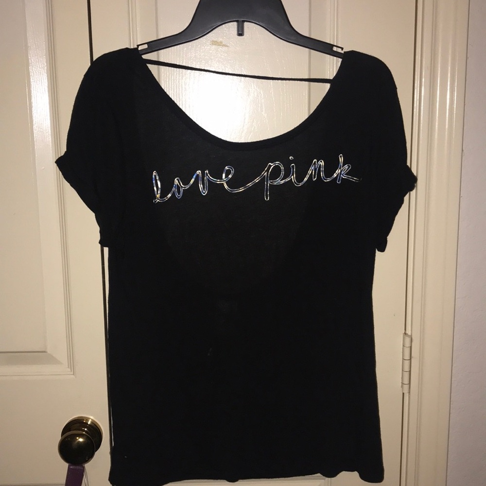 VS Pink Low Back Top with Holographic Lettering